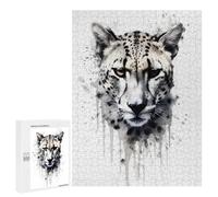 Casse-tête pour Adolescents 500 PCS Cheetah Beauty Black Ink Casse-tête pour Adultes, Jeu De Réflexion, Décoration Intérieure, Cadeaux Anti-Stress 500 PCS