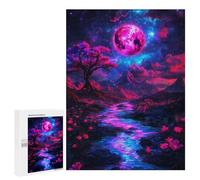Casse-tête pour Adolescents 500 PCS Pink Moon Landscape Casse-tête pour Adultes, Jeu De Réflexion, Décoration Intérieure, Cadeaux Anti-Stress 500 PCS