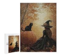 Casse-tête pour Adolescents 500 PCS Witch and Black Cat Casse-tête pour Adultes, Jeu De Réflexion, Décoration Intérieure, Cadeaux Anti-Stress 500 PCS