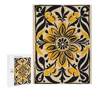 Casse-tête pour Adolescents 500 PCS Yellow and Black Floral Pattern Casse-têtes pour Adultes, Jeu De Réflexion, Anti-Stress, Cadeau d'anniversaire Original 500 PCS