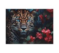 Casse-tête pour Adolescents 52x38cm/1000pcs Jaguar in Red Flowers Casse-tête pour Adolescents Jeu De Réflexion Cadeaux De Décoration Parfaits pour Les Amis Et La Famille 52x38cm/1000pcs
