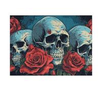 Casse-tête pour Adolescents 52x38cm/1000pcs Skulls and Roses A Gothic Artwork Casse-tête pour Adolescents Jeu De Réflexion Cadeaux De Décoration Parfaits pour Les Amis Et La Famille 52x38cm/1000pcs