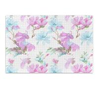 Casse-tête pour adulte - Fleurs de magnolia bleu et rose - 500 pièces - Éléphant blanc - Cadeaux uniques - Art - Jouet - Peinture - 52,8 x 37,9 cm