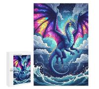 Casse-tête pour Adultes 1000 PCS Stained Glass Dragon Over Ocean Casse-tête pour Adultes, Jeu De Réflexion Difficile, Idéal comme Cadeau 1000 PCS