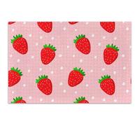 Casse-tête pour adultes - 1000 pièces - Fraises rouges, rose pastel, éléphant blanc, puzzle unique peinture animale, 75 x 50 cm