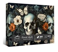 Casse-tête pour adultes - 1000 pièces - Puzzle vintage d'Halloween - Fleurs et papillons - Squelette d'horreur - Puzzle stimulant pour adultes