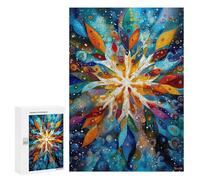 Casse-tête pour Adultes 300 PCS Celestial Snowflake - Abstract Winter Geometry in Gold & Blue Casse-tête pour Adultes, Jeu De Réflexion Difficile, Idéal comme Cadeau 300 PCS