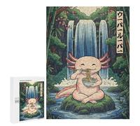 Casse-tête pour Adultes 500 PCS Axolotl Eating Ramen by Waterfall Casse-tête pour Adultes, Jeu De Réflexion Difficile, Idéal comme Cadeau 500 PCS