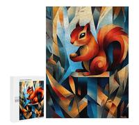 Casse-tête pour Adultes 500 PCS Contemporary Cubist Take on Dürers Squirrel Study - Modern Wildlife Wall Art Casse-tête pour Adultes, Jeu De Réflexion Difficile, Idéal comme Cadeau 500 PCS