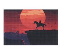 Casse-tête pour adultes - 500 pièces - Art occidental - Cowboy - Cheval coucher de soleil - Éléphant blanc - Cadeaux de fête amusants - Nature - Jeu de jouets - Œuvre d'art - 52,8 x 37,9 cm