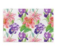 Casse-tête pour adultes - 500 pièces - Lys floraux, iris, rose, violet, famille, éléphant, blanc, cadeau unique, paysage floral, art floral, 52 x 37 cm