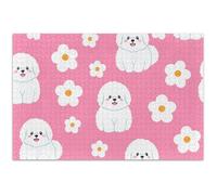 Casse-tête pour adultes de 1 000 pièces, cadeau pour les amateurs de puzzle, scène d'automne, art floral animal, chiot mignon, rose, 75 x 50 cm