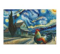 Casse-tête pour adultes de 1000 pièces - Coq de ferme, nuit étoilée, art floral, peinture amusante, rigolo, 75 x 50 cm