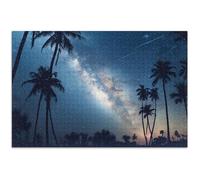 Casse-tête pour adultes de 500 pièces - Palmiers - Ciel étoilé - Puzzle familial - Cadeau amusant - Décoration artistique animale - 52 x 37 cm