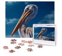 Casse-tête pour adultes de 500 pièces personnalisées - Oiseau pélican bleu ciel marin avec sac de rangement - Puzzle photo stimulant pour décoration d'intérieur, famille, mariage