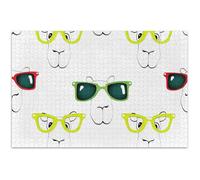 Casse-tête pour adultes de 500 pièces - Visages de lama cool - Blanc - Amusant - Art floral - Peinture d'art floral - 50,5 x 37,9 cm