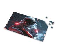 Casse-tête pour enfants de 4 à 6 ans astronaute avec lumières rouges lumineuses tenant une arme futuriste - Puzzle photo pour fille de 4 ans - Cadeau d'anniversaire (300 pièces)