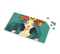 Casse-tête pour enfants de 4 à 6 ans, une femme aux longs cheveux verts ornés de fleurs colorées, puzzle à images pour fille de 4 ans, cadeau d'anniversaire de 300 pièces (500 pièces)