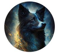 Casse-tête | Puzzles 1000 pièces pour Adultes Border Collie Dog Puzzle Rond Cadeau Premium 100% Planche recyclée 26,5 x 26,5 Pouces