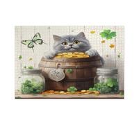 Casse-tête russe bleu de 1 000 pièces pour adultes - Puzzle russe amusant en bois imprimé chaton - Décorations à motif d'animaux de compagnie pour divertissement à domicile