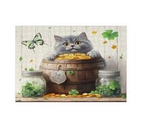 Casse-tête russe bleu de 300 pièces pour adultes - Puzzle russe amusant en bois imprimé chaton - Décorations à motif d'animaux de compagnie pour divertissement à domicile