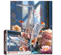Casse-tête saxophone en verre pour adultes - 1000 pièces - Lotus Koi Fish - Puzzles pour nuits de jeu - Nymphéas roses - Puzzle pour activités familiales - Bricolage - Décoration d'intérieur - Cadeaux