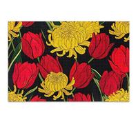 Casse-tête tulipes rouges, chrysanthèmes jaunes et noirs de 500 pièces pour adultes - Puzzle personnalisé - Scène d'automne - Éléphants blancs - Cadeaux - 52,8 x 37,9 cm