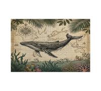 Casse-tête vintage d'été en forme de baleine océanique pour adultes de 1 000 pièces, puzzle en bois nautique côtière marine, décorations à motif tropical pour divertissement à domicile