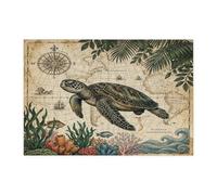 Casse-tête vintage d'été tortue de mer pour adultes - 300 pièces - Puzzles en bois nautique côtière - Décorations tropicales pour divertissement à domicile