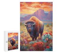 Casse-têtes pour Adolescents 1000 PCS Colorful Bison in Wildflowers Casse-têtes pour Adolescents Défi Difficile Entraînez Votre Cerveau Et Vos Mains Casse-tête Jeux Familiaux 1000 PCS