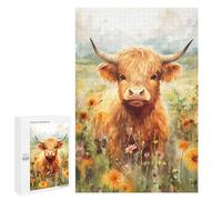 Casse-têtes pour Adolescents 1000 PCS Highland Cow in Flower Field-3 Casse-têtes pour Adolescents Défi Difficile Entraînez Votre Cerveau Et Vos Mains Casse-tête Jeux Familiaux 1000 PCS