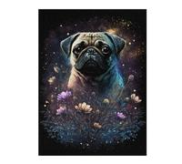 Casse-têtes pour Adolescents 1000pcs(52x38cm) Glowing Pug with Flowers Casse-têtes pour Adultes - Jeu Manuel - Course De Vitesse - Cadeaux d'anniversaire Et De Noël Uniques 1000pcs(52x38cm)