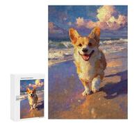 Casse-têtes pour Adolescents 300 PCS Beach Fun with Corgi Casse-têtes pour Adolescents Défi Difficile Entraînez Votre Cerveau Et Vos Mains Casse-tête Jeux Familiaux 300 PCS