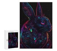 Casse-têtes pour Adolescents 300 PCS Glowing Neon Rabbit Art Print Casse-têtes pour Adolescents Défi Difficile Entraînez Votre Cerveau Et Vos Mains Casse-tête Jeux Familiaux 300 PCS