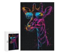 Casse-têtes pour Adolescents 300 PCS Neon Giraffe Sunglasses Art Print Casse-têtes pour Adolescents Défi Difficile Entraînez Votre Cerveau Et Vos Mains Casse-tête Jeux Familiaux 300 PCS