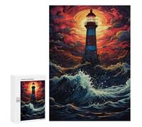 Casse-têtes pour Adolescents 300 PCS Stormy Lighthouse at Sunset Casse-têtes pour Adolescents Défi Difficile Entraînez Votre Cerveau Et Vos Mains Casse-tête Jeux Familiaux 300 PCS