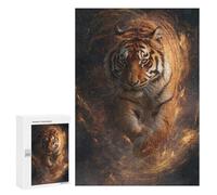 Casse-têtes pour Adolescents 300 PCS Tiger in Fire Art Print Casse-têtes pour Adolescents Défi Difficile Entraînez Votre Cerveau Et Vos Mains Casse-tête Jeux Familiaux 300 PCS