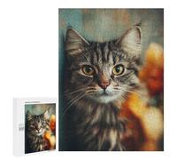 Casse-têtes pour Adolescents 500 PCS Adorable Tabby Cat Close-Up Casse-têtes pour Adolescents Défi Difficile Entraînez Votre Cerveau Et Vos Mains Casse-tête Jeux Familiaux 500 PCS