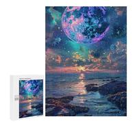 Casse-têtes pour Adolescents 500 PCS Fantasy Beach Sunset with Giant Moon Casse-têtes pour Adolescents Défi Difficile Entraînez Votre Cerveau Et Vos Mains Casse-tête Jeux Familiaux 500 PCS