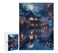 Casse-têtes pour Adolescents 500 PCS Japanese Garden with Full Moon Casse-têtes pour Adolescents Défi Difficile Entraînez Votre Cerveau Et Vos Mains Casse-tête Jeux Familiaux 500 PCS