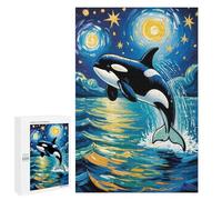 Casse-têtes pour Adultes 1000 PCS Casse-têtes Moonlit Ocean an Orca’s Leap Under The Starry Sky Van Gogh Style Art Casse-têtes pour Adultes Jeu De Réflexion Idée Cadeau Parfaite pour Toute La Famille