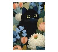 Casse-têtes pour Adultes 1000pcs(75x50cm) Black Cat Among Flowers Illustration Casse-têtes pour Adolescents Jeu De Réflexion Défi Difficile Activités Amusantes À La Maison 1000pcs(75x50cm)