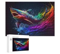 Casse-têtes pour Adultes 300 PCS Colorful Shark Splash Artwork -4 Casse-têtes pour Adultes - Jeu De Réflexion - Décoration Parfaite - Cadeaux d'anniversaire Et De Noël Uniques 300 PCS