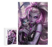 Casse-têtes pour Adultes 300 PCS Gothic Fairy Queen with Cat Casse-têtes pour Adolescents : Améliore La Mémoire, Stimulant Et Amusant pour Toute La Famille 300 PCS