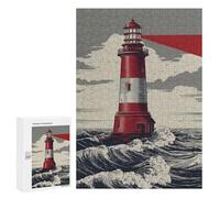 Casse-têtes pour Adultes 300 PCS Red Lighthouse Ocean View Casse-têtes pour Adolescents : Améliore La Mémoire, Stimulant Et Amusant pour Toute La Famille 300 PCS