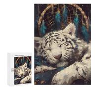 Casse-têtes pour Adultes 300 PCS Sleeping White Tiger Dreamcatcher Casse-têtes pour Adultes : Un Jeu Pratique, Amusant Et Humoristique ! Idée Cadeau pour Noël Ou Un Anniversaire 300 PCS