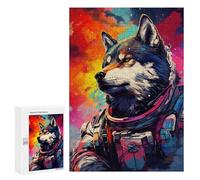Casse-têtes pour Adultes 300 PCS Space Wolf Astronaut Art Print-1 Casse-têtes pour Adolescents : Améliore La Mémoire, Stimulant Et Amusant pour Toute La Famille 300 PCS