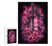 Casse-têtes pour Adultes 300 PCS Sword Dragon Cherry Blossom Art Print-2 Casse-têtes pour Adolescents : Améliore La Mémoire, Stimulant Et Amusant pour Toute La Famille 300 PCS