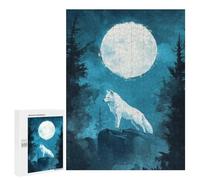 Casse-têtes pour Adultes 500 PCS Casse-têtes White Wolf Under Full Moon Casse-têtes pour Adultes Jeu Familial Cadeaux pour Femmes pour Anniversaire, Noël 500 PCS