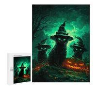 Casse-têtes pour Adultes 500 PCS Halloween Black Cats with Jack-o'-Lanterns-1 Casse-têtes pour Adolescents : Améliore La Mémoire, Stimulant Et Amusant pour Toute La Famille 500 PCS